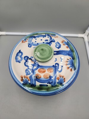 Vintage Original MA Hadley Pottery Cow & Pig Covered Serving Bowl Casserole Dish