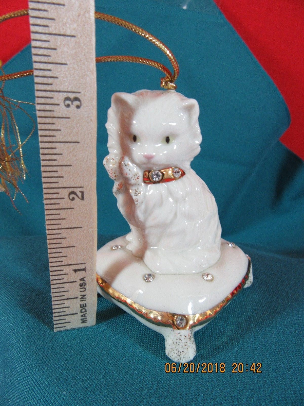 Lenox Kitty Kitten Cat Holiday Ornament on Pillow with Rhinestones