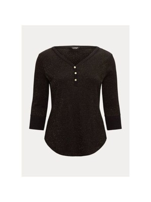 

RALPH LAUREN Женский черный топ с V-образным вырезом и рукавами 3/4