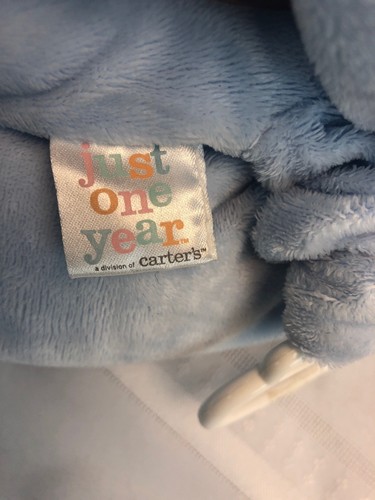 Carters Just One Year Blue Green Plush Puppy Dog Spots Musical Crib Pull Toy