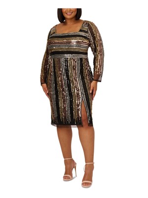 ADRIANNA PAPELL Womens Black Cutout Back Slit Hem Empire Waist Dress Plus 16W