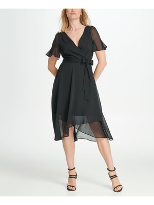 

DKNY Женское черное вечернее платье-тюльпан с короткими рукавами и V-образным вырезом ниже колена Размер, Черный