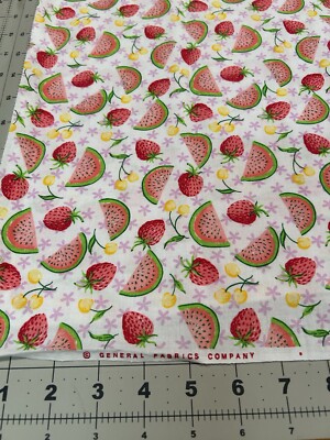 General Fabrics Pink Green Watermelon Strawberry Fabric 3/4 Yard Quilting Sewing
