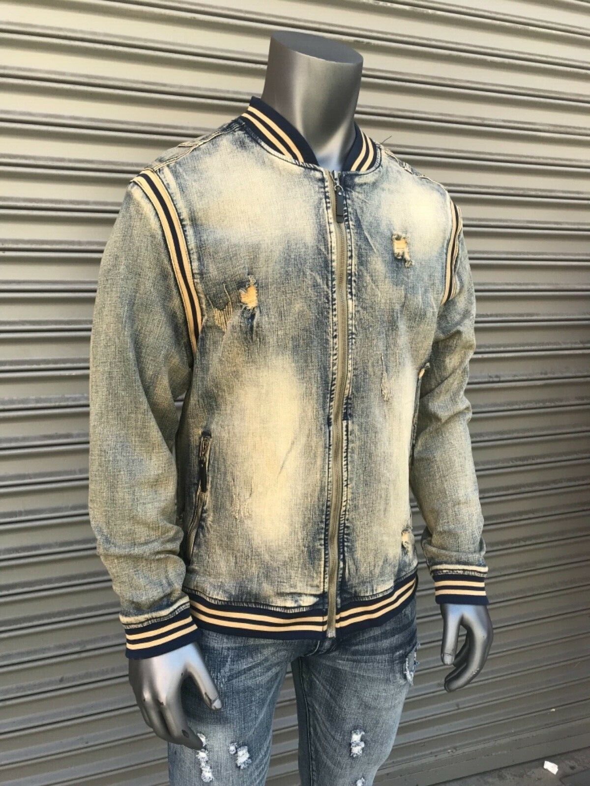 Pre-owned Fashion Men's Vintage Wash  Denim Track Jacket In Blue