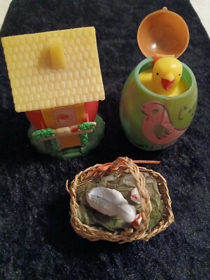 Vtg Easter Egg House  Chick Egg & Mini Basket Lot