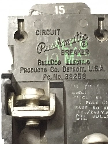 Bulldog P115, 15 Amp, 120 Volt, 1 Pole Pushmatic Circuit Breaker FREE SHIPPING!!