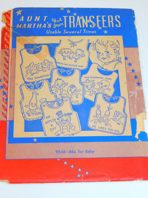 Vintage Orig AUNT MARTHAS Transfer Pattern 9546 BIBS FOR BABY ANTHROPOMORPHIC