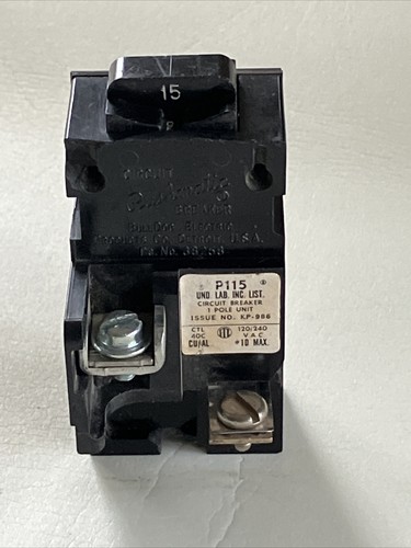Bulldog P115, 15 Amp, 120 Volt, 1 Pole Pushmatic Circuit Breaker FREE SHIPPING!!
