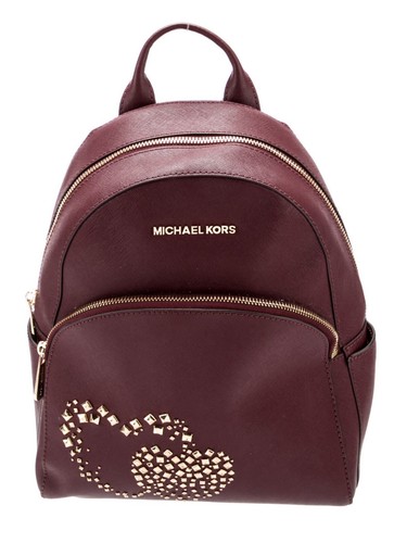 Michael Kors Abbey Heart Studded Burgundy Medium Backpack
