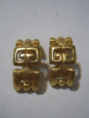 GIVENCHY (c) Golden ''GG'' Logo Clip On Half Hoop Earrings 1'' by 1/2''