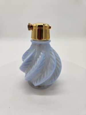 Vintage Mid Century DeVilbiss Blue Opalescent Feather Perfume Atomizer Bottle