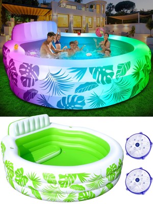 Inflatable Pool with Pool Lights, 2024 Oversized Thickened Blow Up Pool with ...
