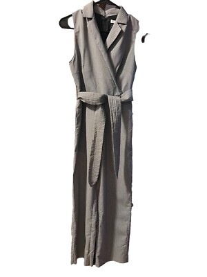 Mango Jumpsuit Grey Belted Size XS Grey Collared Excellent Condition Office