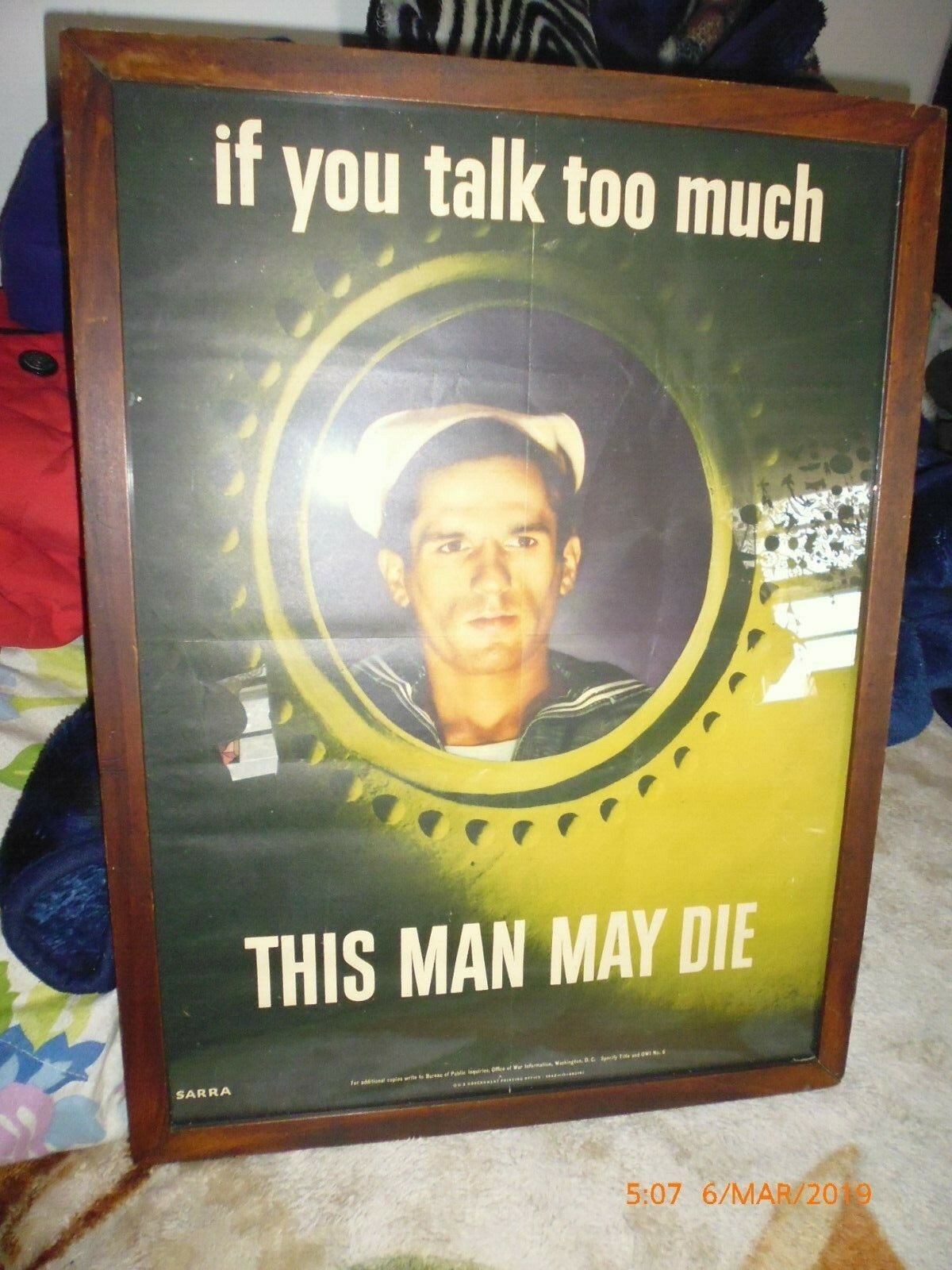 WW2 CARELESS TALK POSTER Sarra if you talk too much THIS MAN MAY DIE 1942 OWI #6