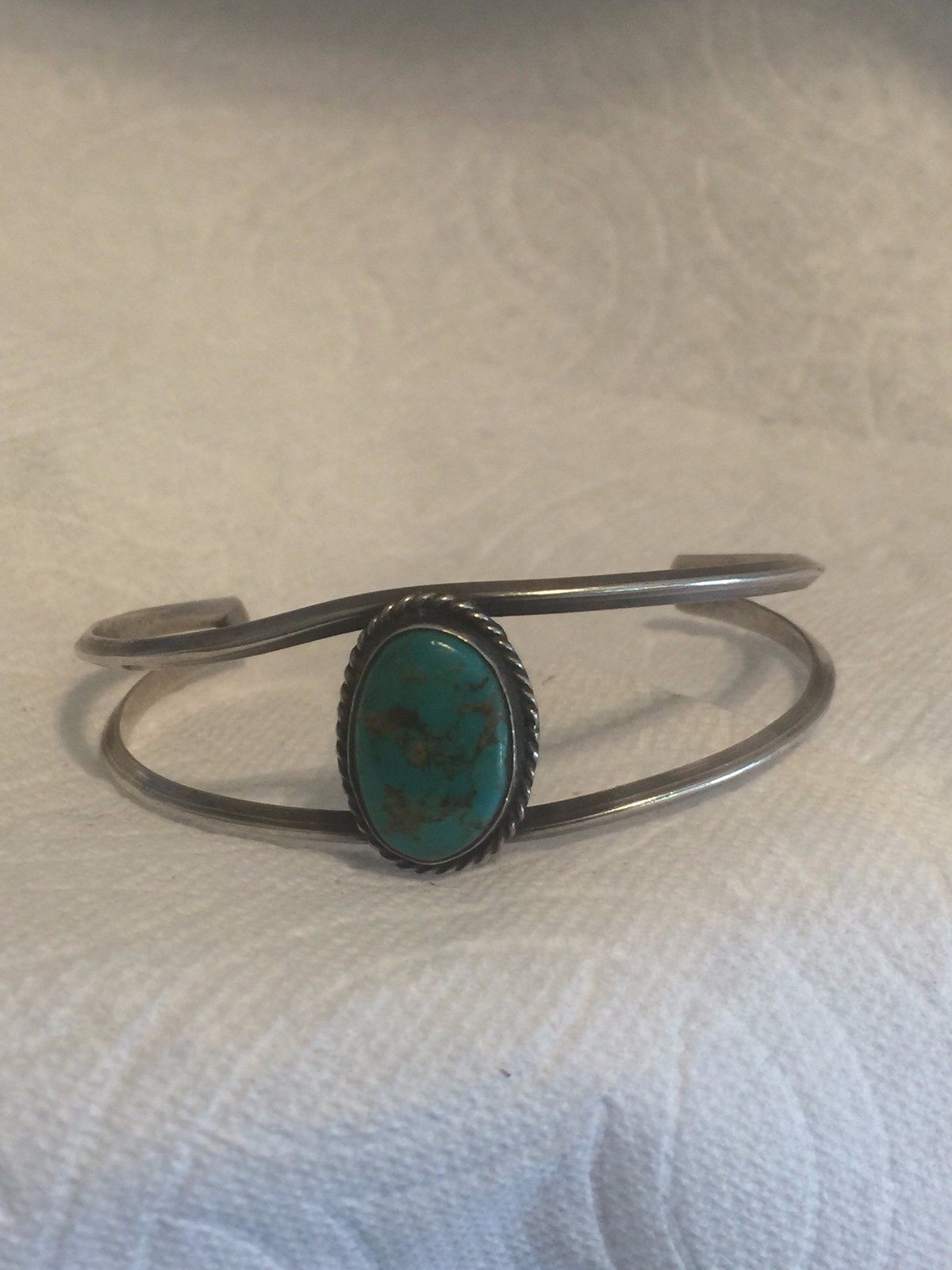 Vintage Sterling Silver Bracelet Southwest Tribal Turquoise Cuff Bracelet