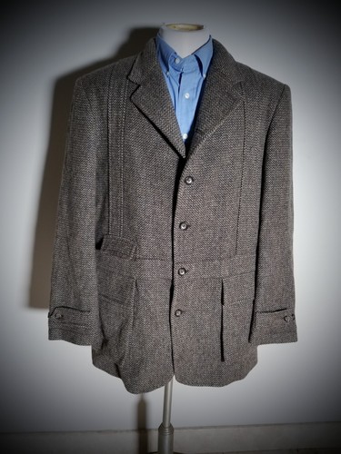 INTERIM インテリム TWEED BELTED OVER COAT Vintage 46L J Peterman patch Belted Norfolk Wool Tweed