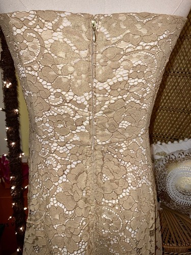 Pre-owned Lilly Pulitzer Aubrianna Strapless Midi Dress Gold Metallic Lace Size 14