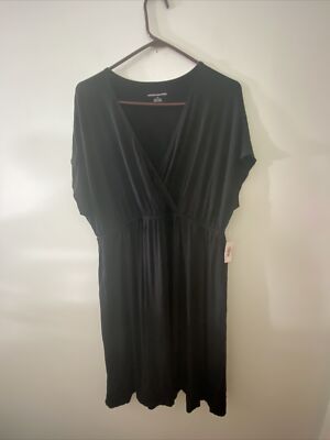 Amazon Essentials Wrap Elastic Waist Black Dress 1X new