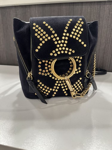 RARE LIMITED EDITION CHLOE Faye Mini Leather NAVY BACKPACK WITH Studs Great Cond
