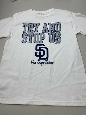 SAN DIEGO PADRES TRY AND STOP US YOUTH  WHITE MLB TEE SHIRT FREE SHIPPING