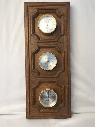 Vintage Springfield Weather station  Thermometer Barometer Humidity Wood Look