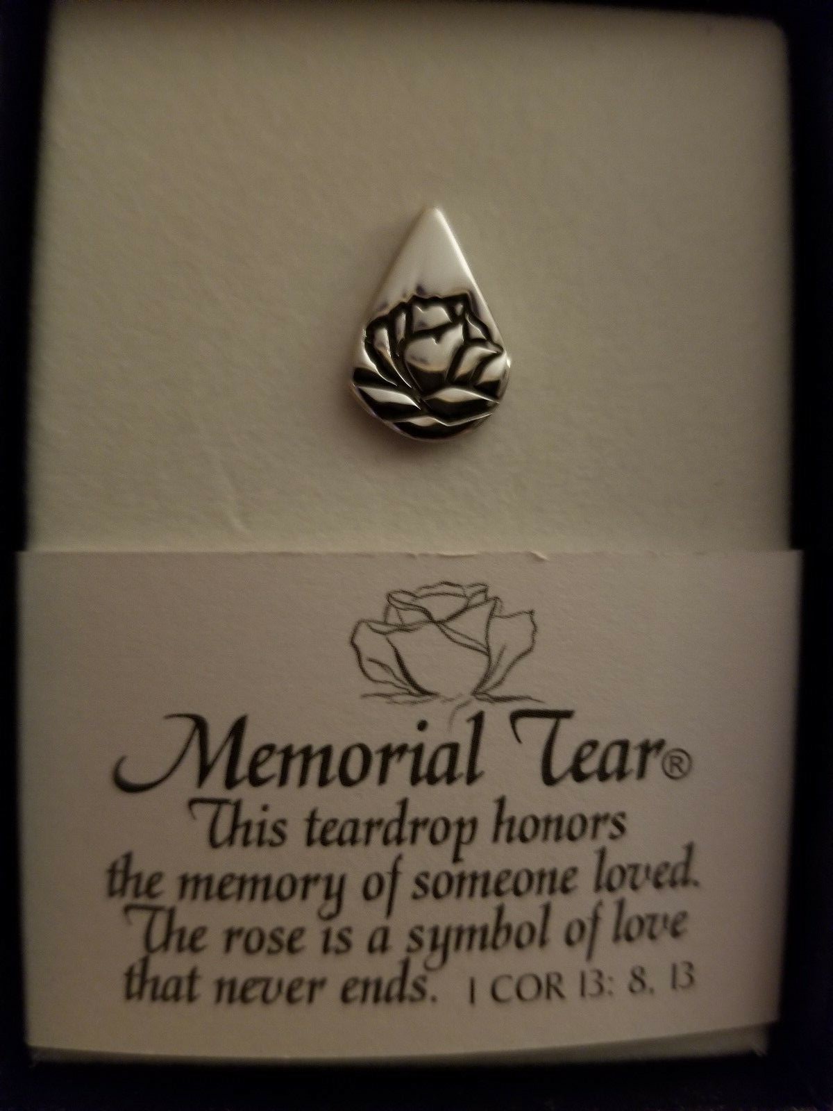 Memorial Tear lapel pin sterling silver