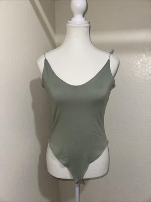 Gaze Size S Bodysuit Tank Top Sleeveless Thin Straps Green V-Neck