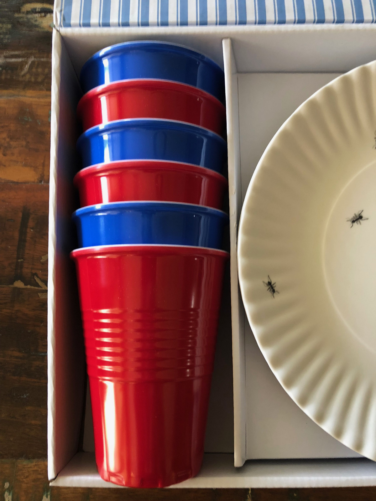 All American Picnic Set of 6  Melamine Paper Plates w/Ants and Melamine Solo Cup