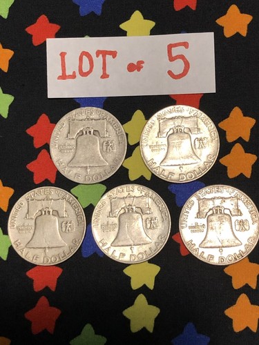5 Coin Lot:   1954-D   1956-P   1957-D   1958-D   1959-P.  Franklin Half Dollar