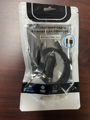 TB873 WIRELESS GEAR 3FT CABLE & 1-PORT CAR CHARGER IPHONE IPAD IPOD