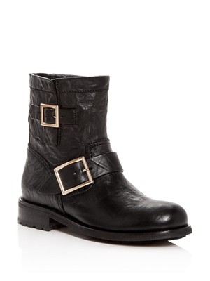 

JIMMY CHOO Женские кожаные ботильоны с черным логотипом и круглым носком на блочном каблуке с пряжкой, Черный, J000042014