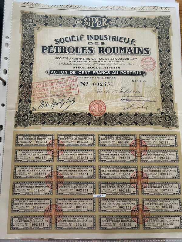 Petroles Roumains 1926 Mit Kupons