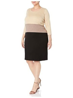 

CALVIN KLEIN Женское бежевое платье прямого кроя с рукавом 3/4 до колена Plus, Бежевый