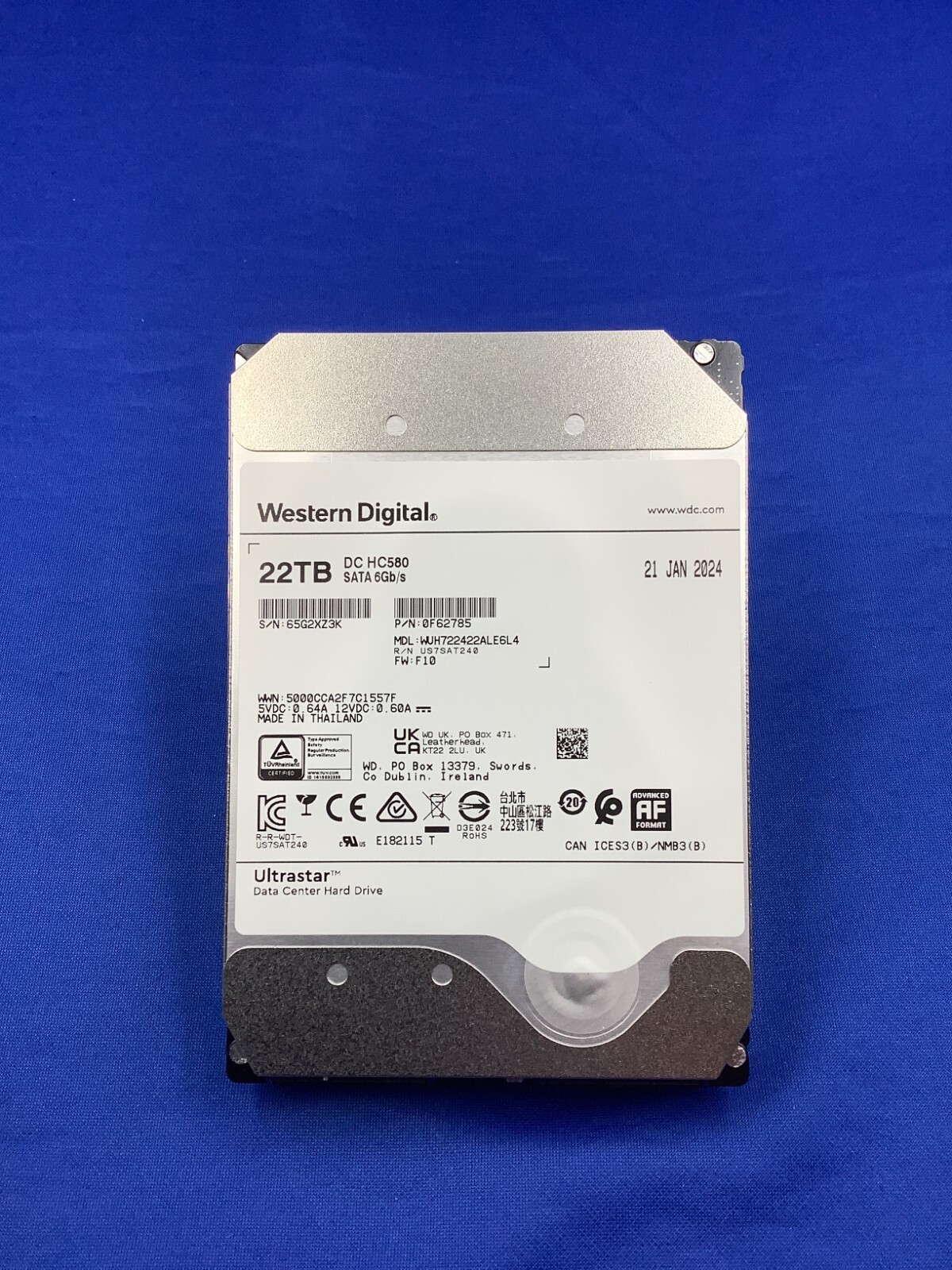 希少HP#31802 WUH722422ALE6L4 WD Ultrastar DC HC580 22TB SATA 6Gb/s 512e