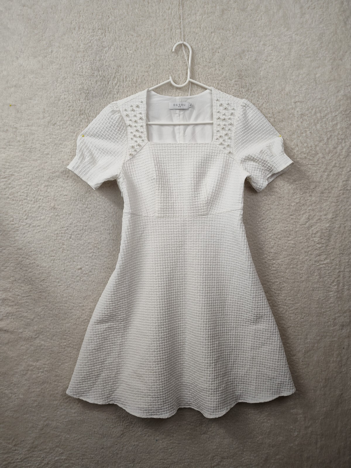 Dushu Women Dress Medium White Poly Blend Short Sleeve Fit