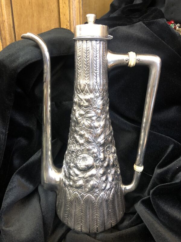 Antique 19th C Gorham Sterling Silver Repousse Coffee Pot 1800’s