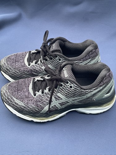 Asics Womens Gel Nimbus 18 T6E5N Gray Black Running Shoes Sneakers Size 8 Medium