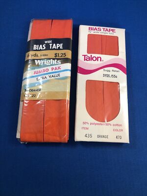 Orange 7/8'' Extra Wide Single Fold BIAS TAPE lot Talon Wrights NOS Vintage 1973