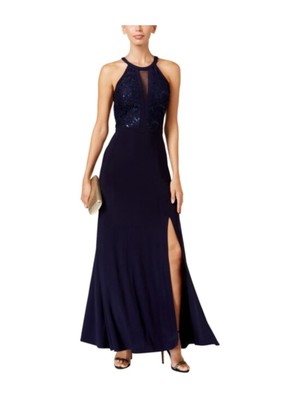 

NIGHTWAY Женское темно-синее сетчатое вечернее платье в полный рост без рукавов с лямкой на шее, Navy