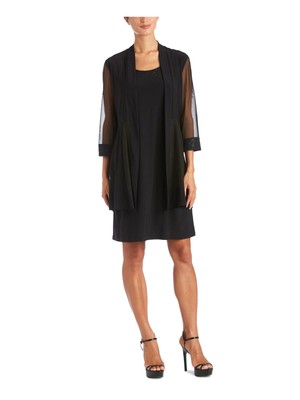 

R-M RICHARDS Женская черная куртка с открытым передом без рукавов выше колена Платье, Черный