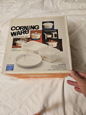 New Vintage Wildflower Corning Ware Bakeware 4 Piece Set P-260-7 Opened For Pics