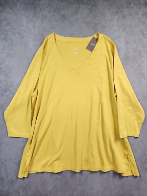 J.Jill Top Women's 2X Daisy 100% Pima Cotton 3/4 Sleeve V-Neck Blouse Preppy NWT