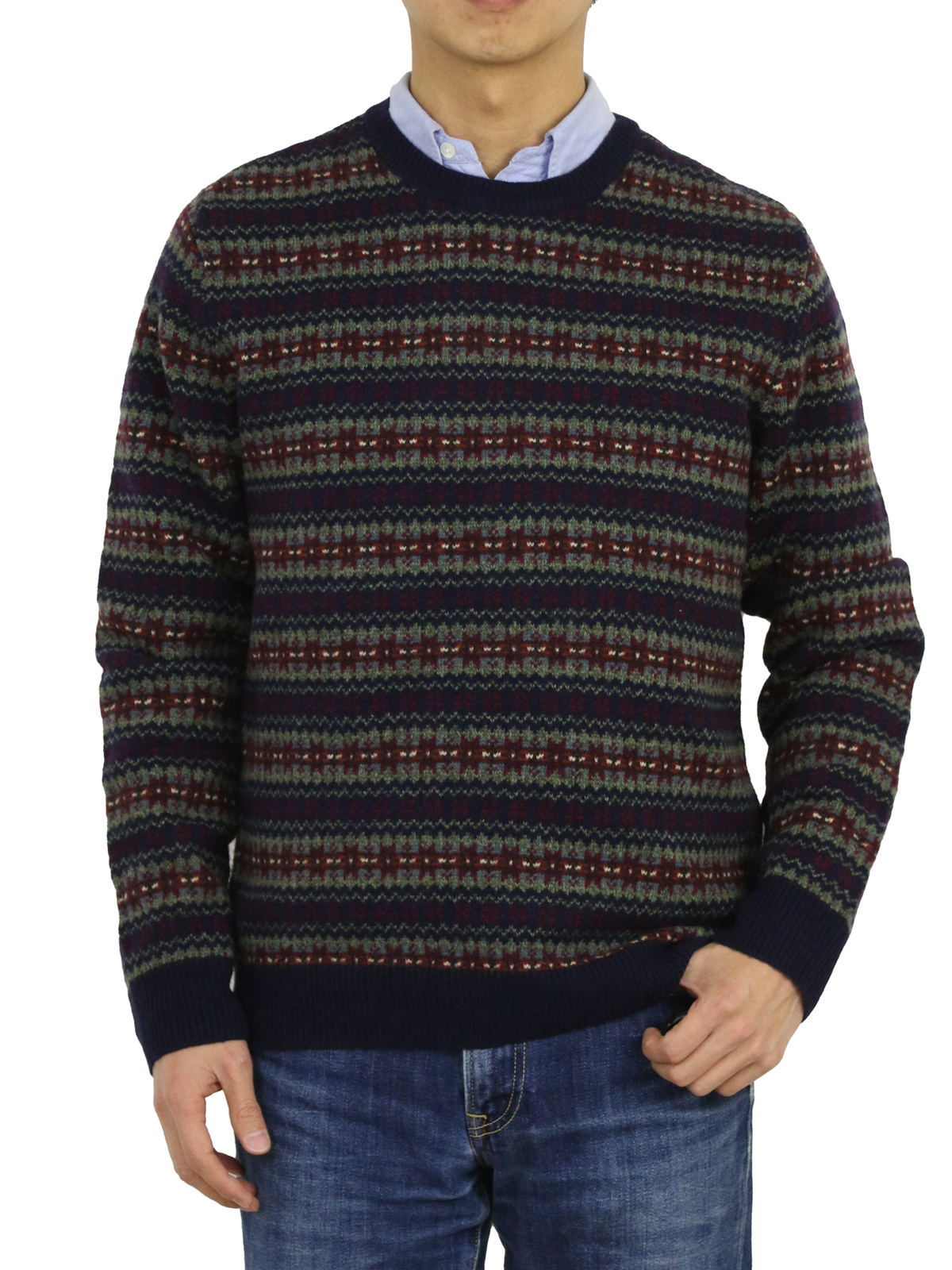 

Polo Ralph Lauren Fairisle Шерстяной кашемировый свитер с круглым вырезом — темно-синий/винный/зеленый