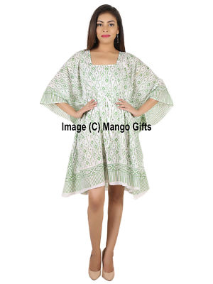 Pre-owned Handmade Women Caftan Kaftan Hand Block Print Cotton Kimono Beach Cover Up Dress Lot 25 In Multicolor