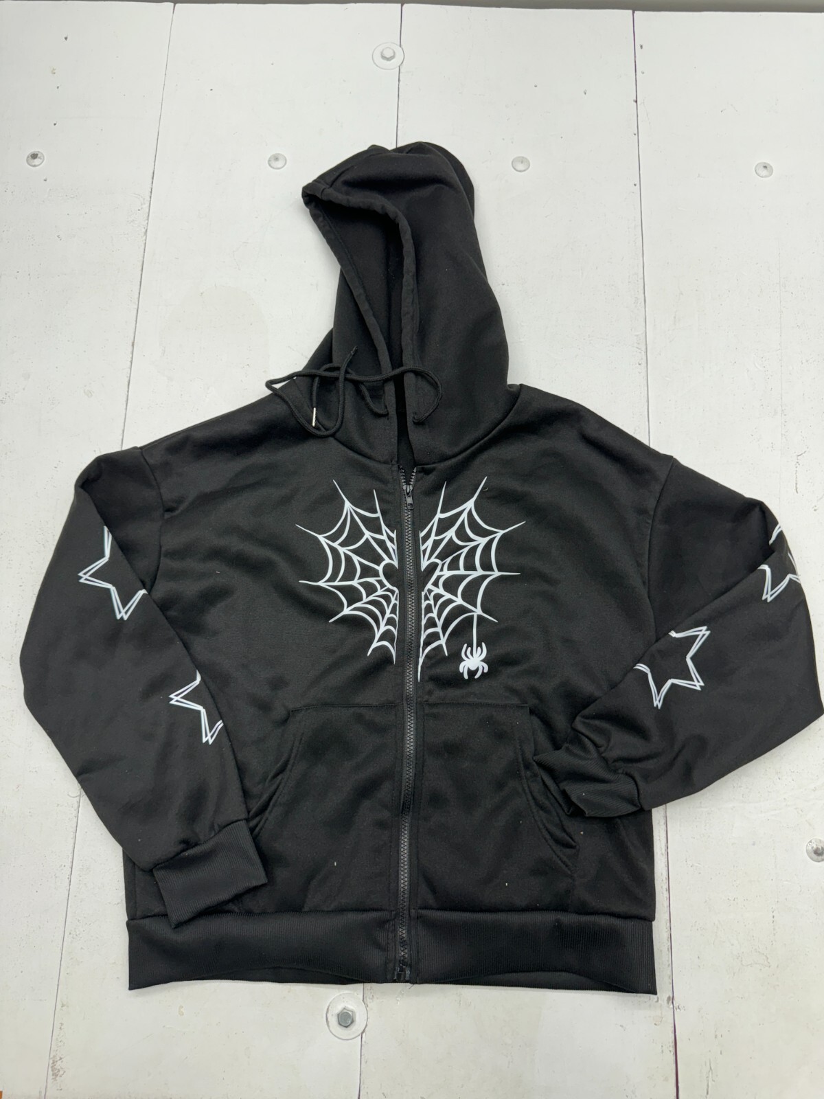 Shein Black Heart Spider Web Graphic Fullzip Jacket Womens