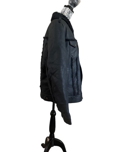 Pre-owned Ugg Men Clint Sherling Black 100% Lambskin Leather Trucker Jacket Coat Size L
