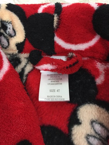 Disney Mickey Mouse Size 4T Boys/Girl Bathrobe self tie patch pockets plush