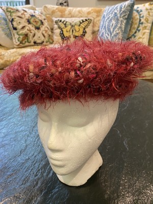 Women's Silk Wool Handmade Crocheted Fiber Art Raspberry Pink Beret Winter Hat
