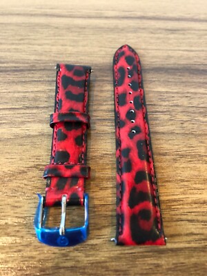 NEW MICHELE DECO SEREIN RED CHEETAH 18mm LEATHER WATCH STRAP - MS18AB350466