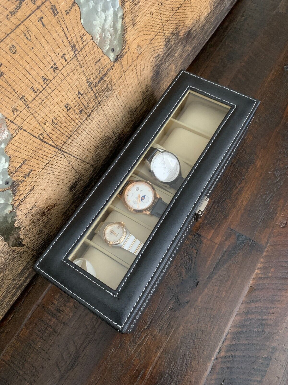 Watch Box Case Organizer 6 Slots Watches Holder Jewelry Storage Display Gift }